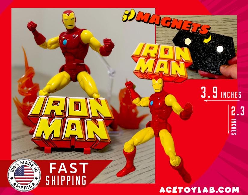 IRONMAN 3D +Magnetic Logo Display plus magnets, Comics, Lego, Action figures, Funko
