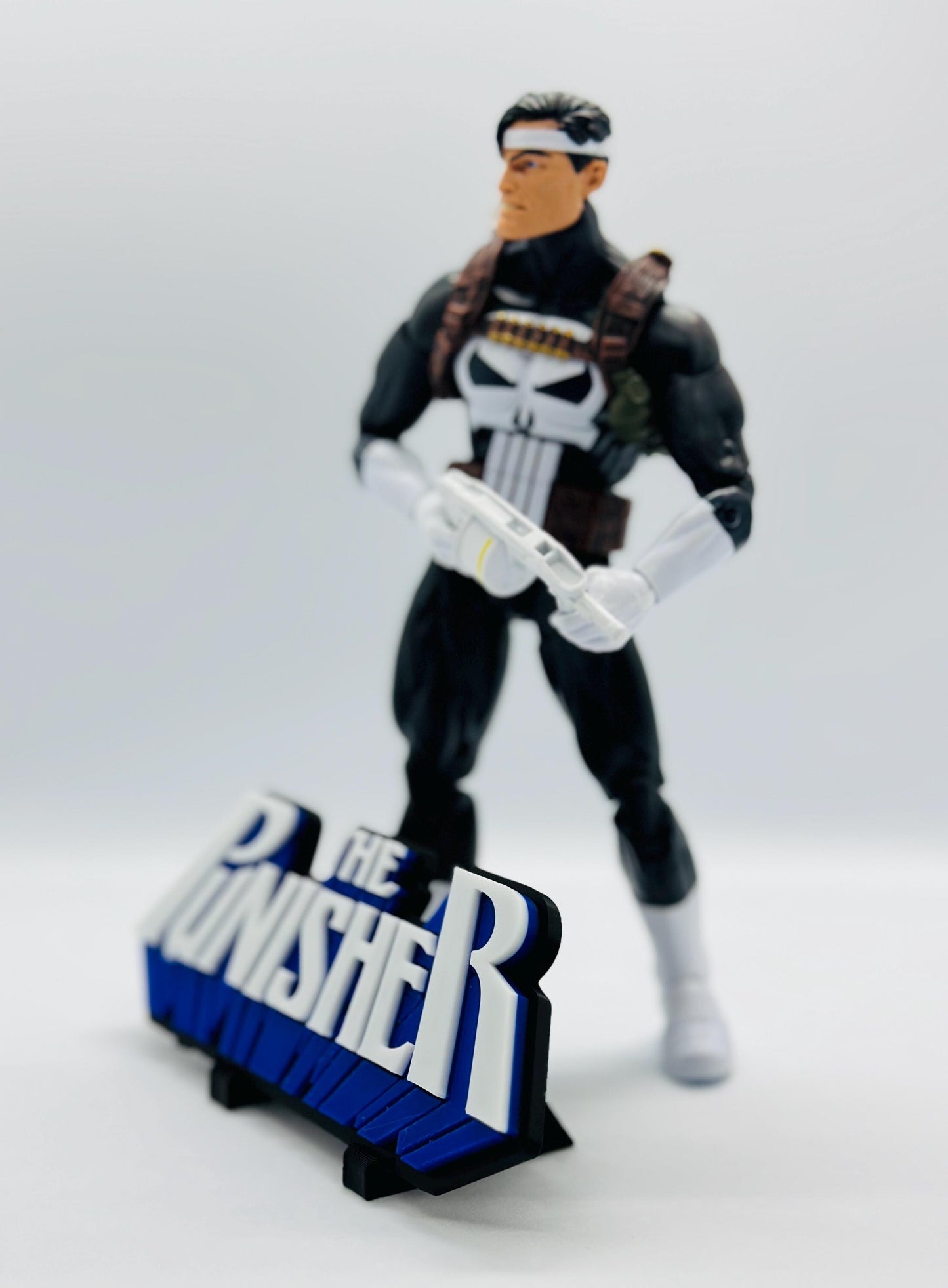 The Punisher 3D +Magnetic Logo Display for Marvel Legends Action Figures, LEGO, Funko, Comics, and More.