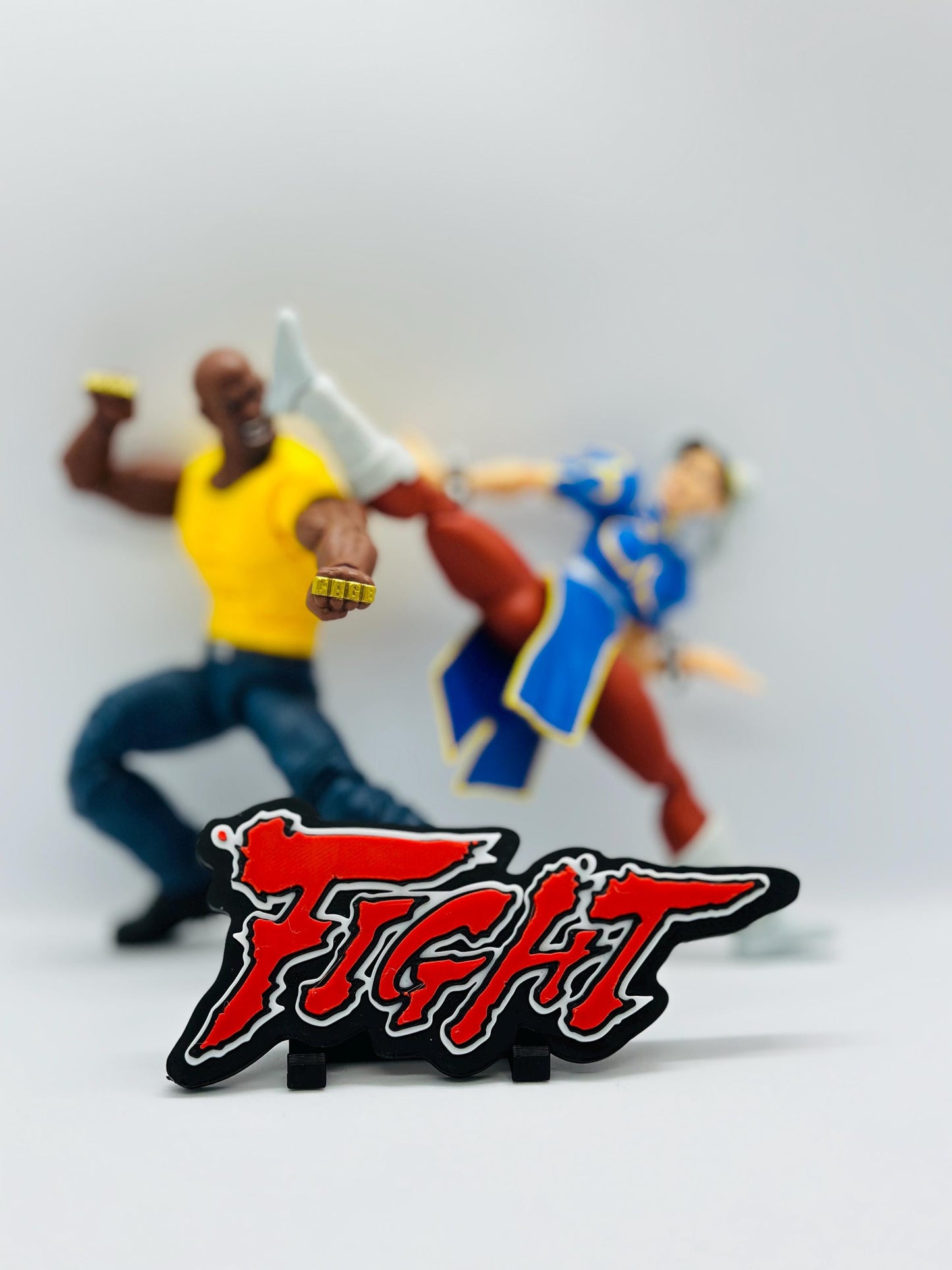 Fight based on Street Fighter 3D Logo Display for marvel legends, Lego, funk pop and more.