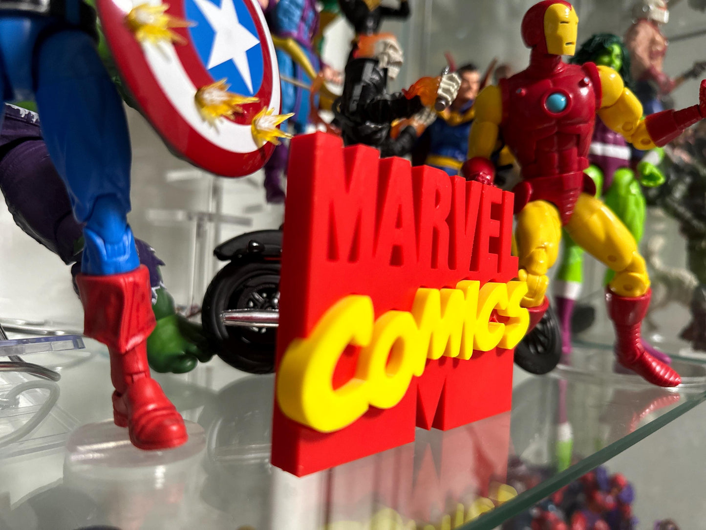 Marvel comics Logo Display sign board for Marvel Legends Action Figures, LEGO, Funko, Comics, and More.