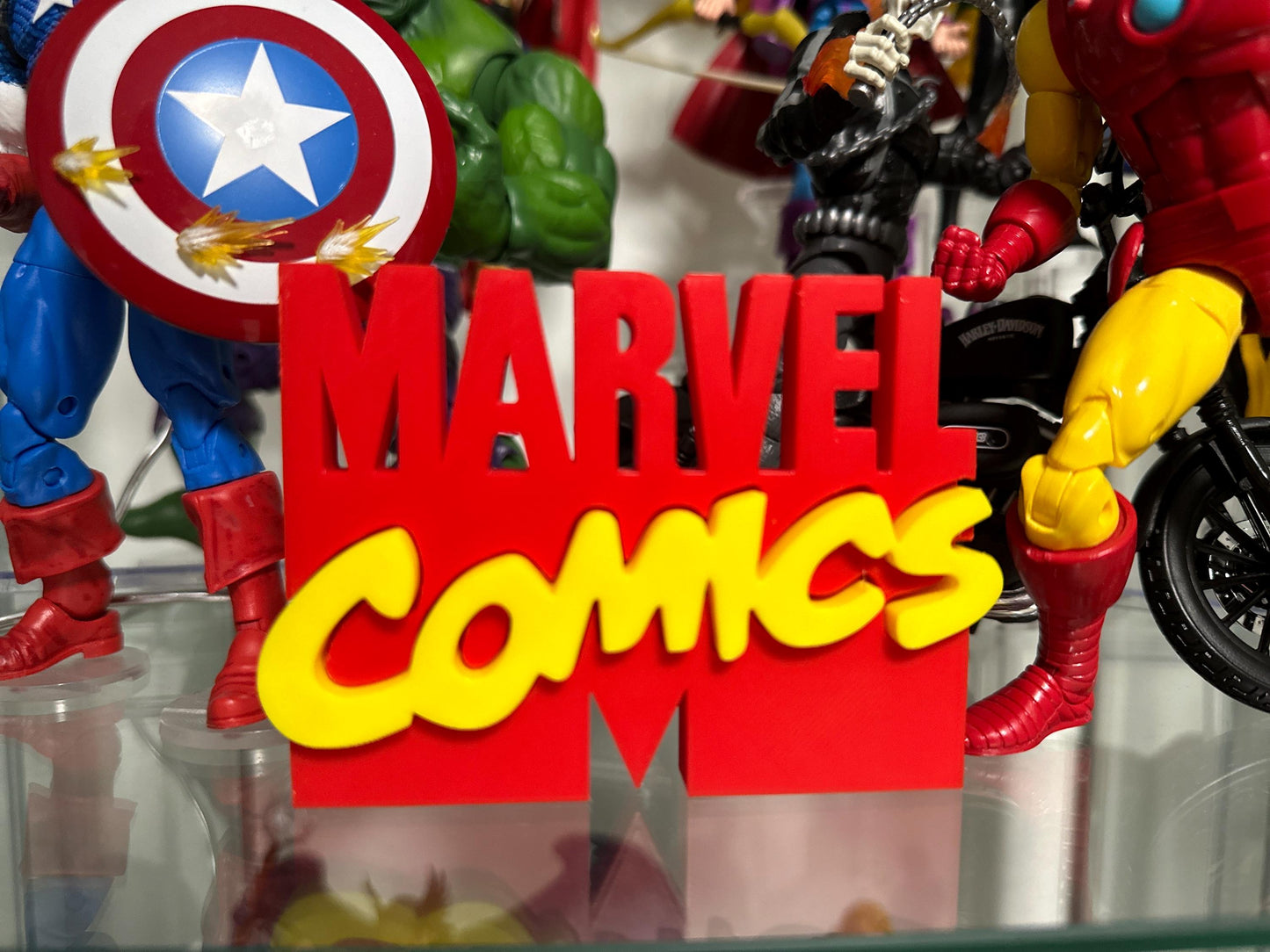 Marvel comics Logo Display sign board for Marvel Legends Action Figures, LEGO, Funko, Comics, and More.