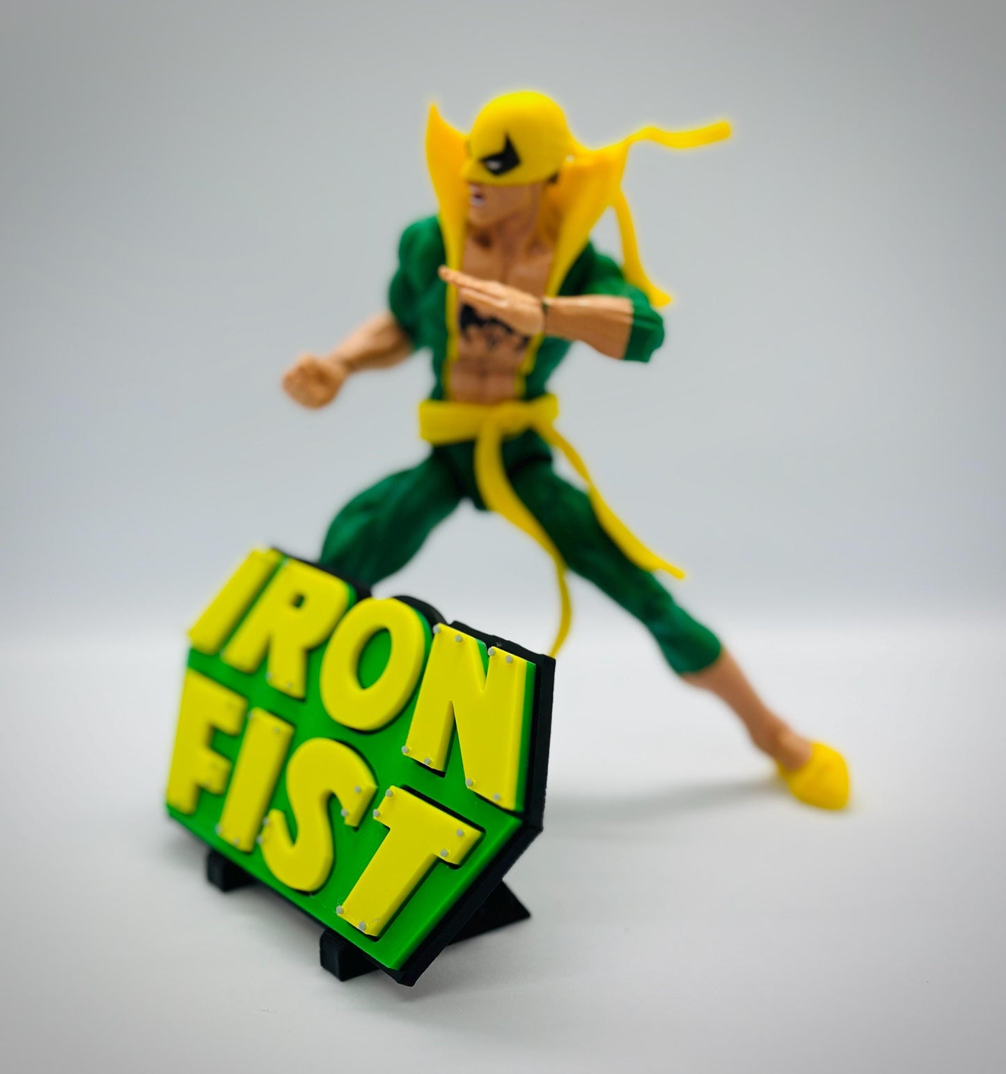 Iron Fist 3D +Magnetic Logo Display for Marvel Legends Action Figures, LEGO, Funko, Comics, and More.
