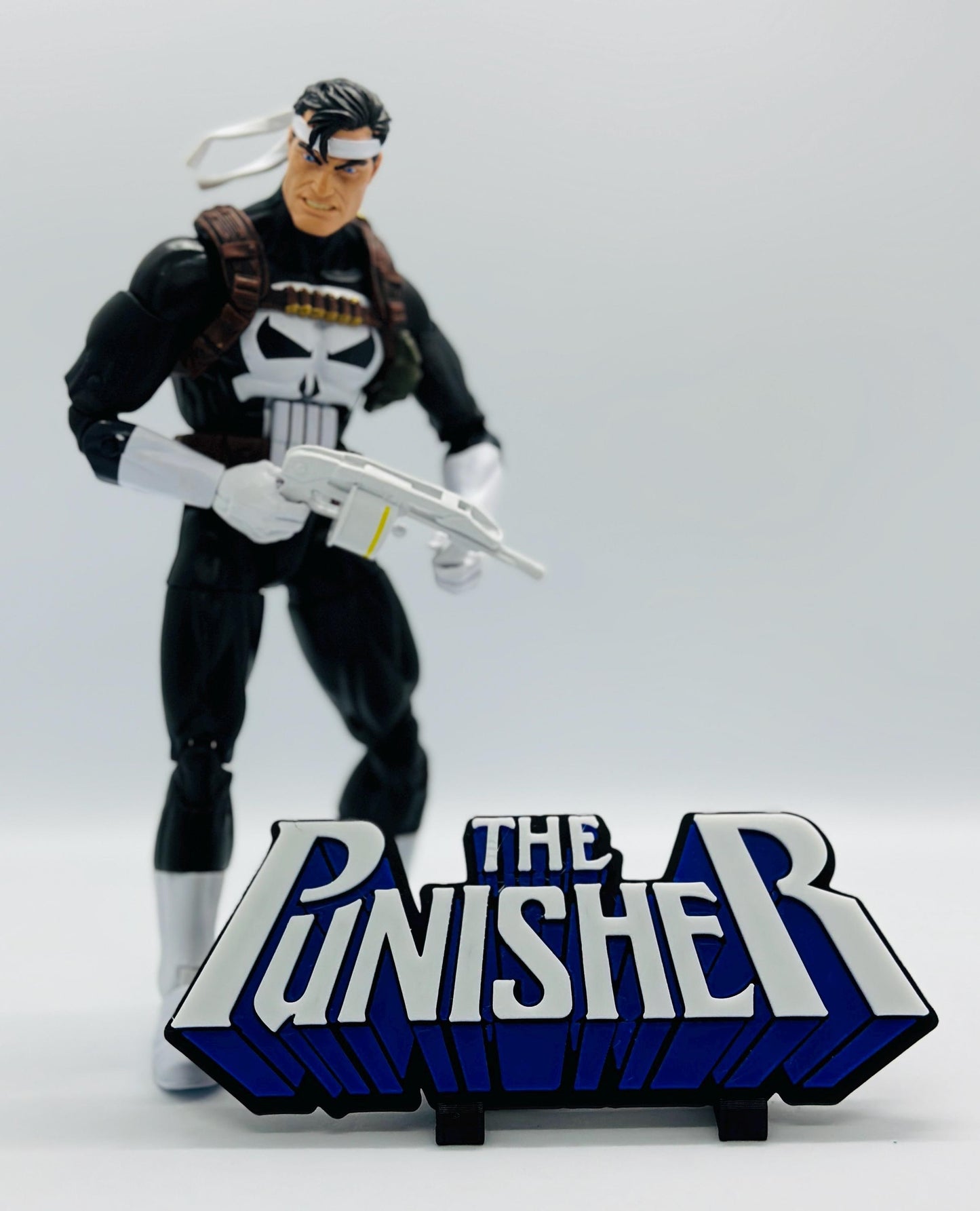 The Punisher 3D +Magnetic Logo Display for Marvel Legends Action Figures, LEGO, Funko, Comics, and More.