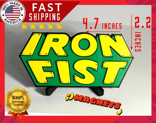 Iron Fist  3D +Magnetic Logo Display for Marvel Legends Action Figures, LEGO, Funko, Comics, and More.