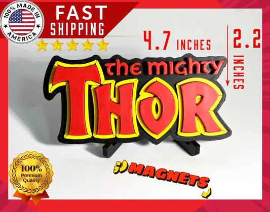The Mighty Thor  3D +Magnetic Logo Display for Marvel Legends Action Figures, LEGO, Funko, Comics, and More.