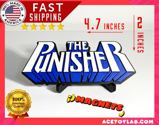 The Punisher  3D +Magnetic Logo Display for Marvel Legends Action Figures, LEGO, Funko, Comics, and More.