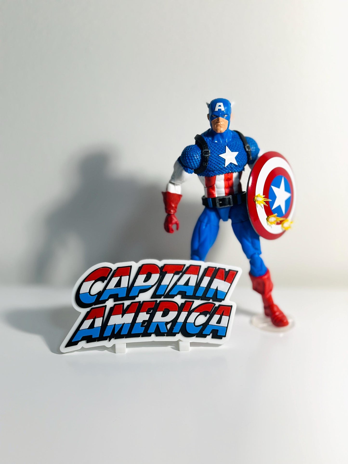 Captain America  3D +Magnetic Logo Display for Marvel Legends Action Figures, LEGO, Funko, Comics, and More.